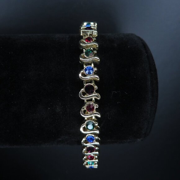 Multicolor Stones on a Gold Tone Bracelet - Picture 1 of 12